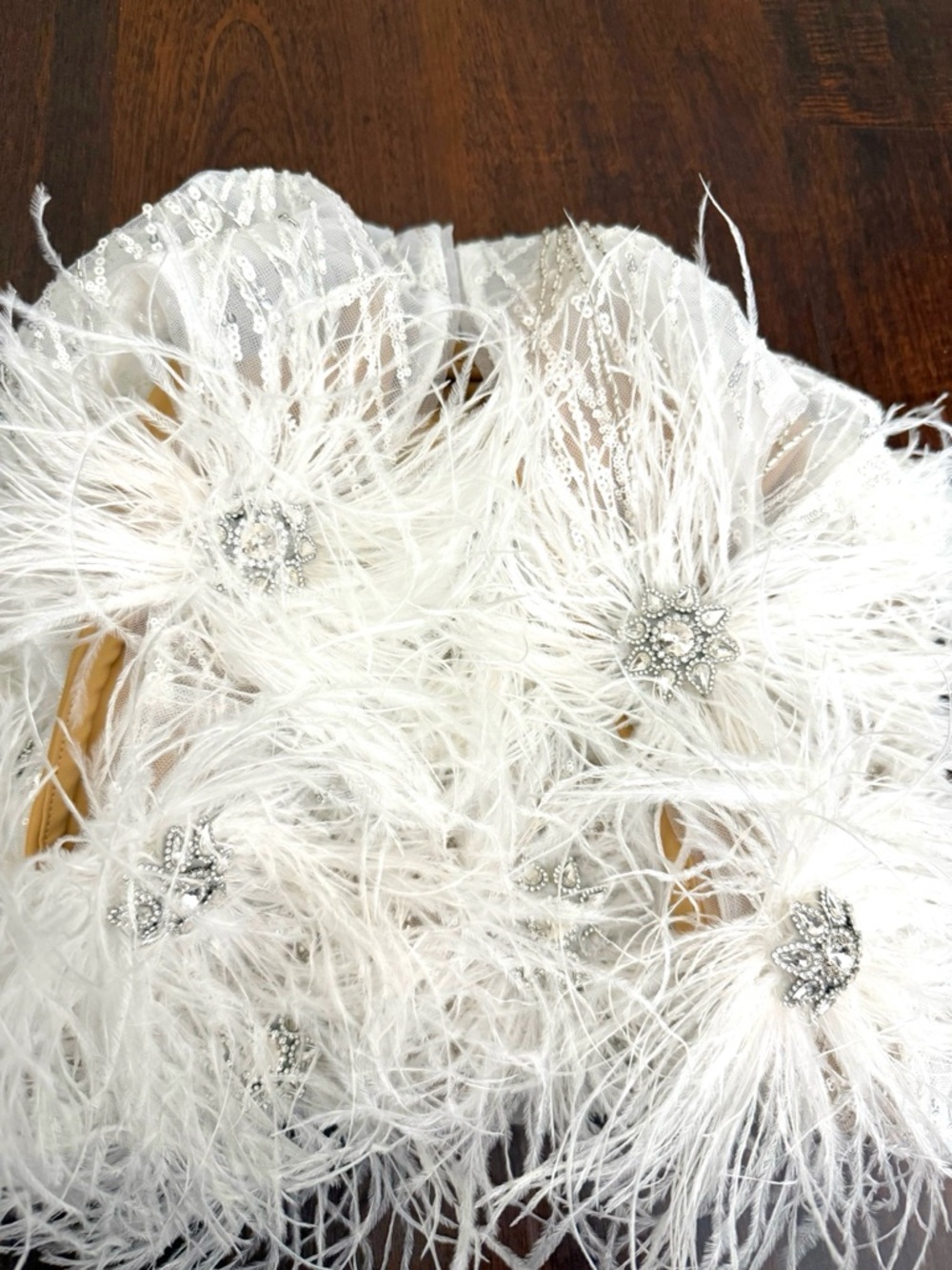 NADINE MERABI  Mila White Feather Sequin Ivory Mini Dress with Nude Slip Sz S - Picture 11 of 17